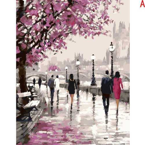 Frameless Cherry Blossoms Road DIY Oil Painting by Numbers Kits Wall Art Picture Home Decor Gifts